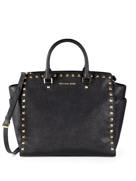 michael kors large black tote|michael kors black studded handbag.